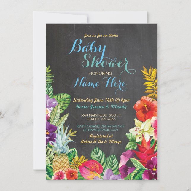 Aloha Baby Shower Tropical Luau Boy Blue Invite (Front)