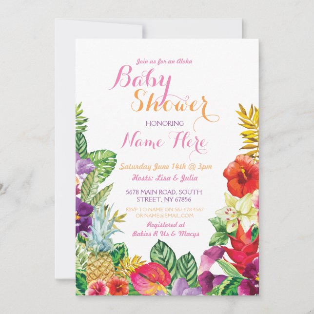 Aloha Baby Shower Tropical Luau Pink Invite (Front)