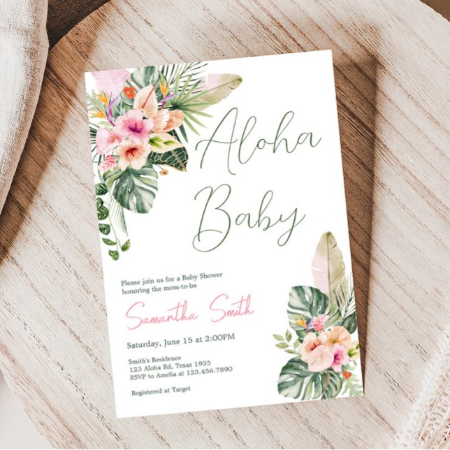 Aloha Baby Tropical Baby Shower  Invitation (Luau Hawaiian Girl Baby Shower Invitation)