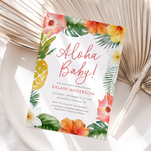Aloha Baby Tropical Floral Baby Shower Invitation (Creator Uploaded)