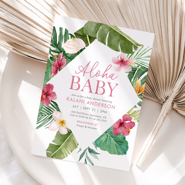Aloha Baby Tropical Floral Girl Baby Shower Invitation (Creator Uploaded)