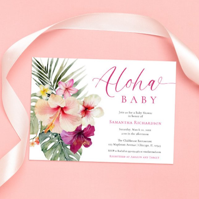 Aloha baby tropical flowers girl baby shower invitation (Creator Uploaded)