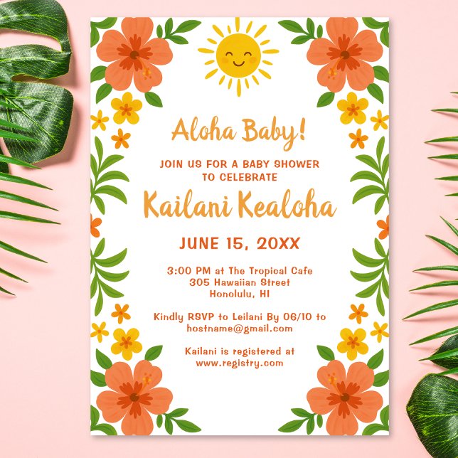 Aloha Baby! Tropical Hawaiian Floral Baby Shower  Invitation (Creator Uploaded)