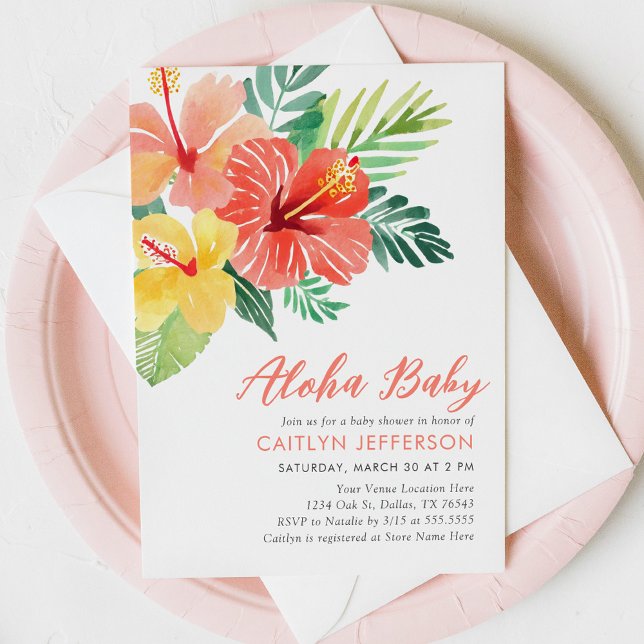 Aloha Baby Tropical Hibiscus Luau Baby Shower Invitation (Creator Uploaded)