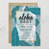 "Aloha Baby" Tropical Leaves Pink Baby Shower