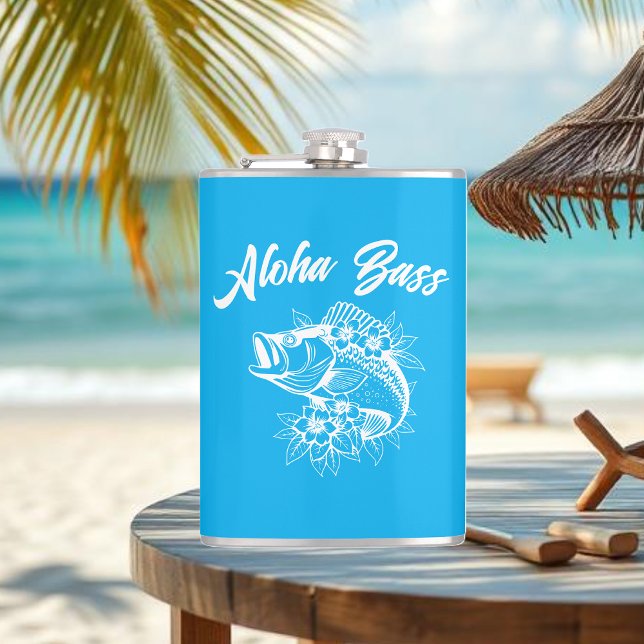 Aloha Bass-Hawaiian Light Blue Hip Flask (Aloha Bass Bass Fish Hawaiian Tropical Flowers Fisherman Trend Fish Flask light blue)