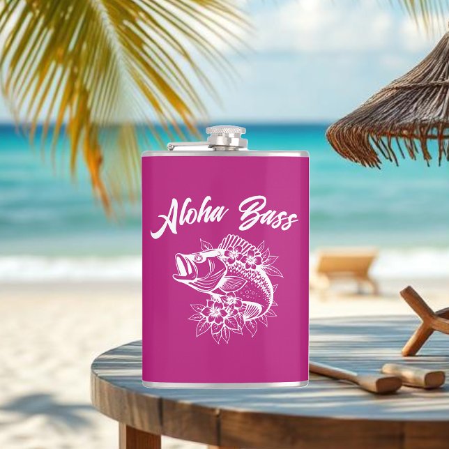 Aloha Bass-Hawaiian Pink Hip Flask (Aloha Bass Bass Fish Hawaiian Tropical Flowers Fisherman Trend Fish Flask Pink)