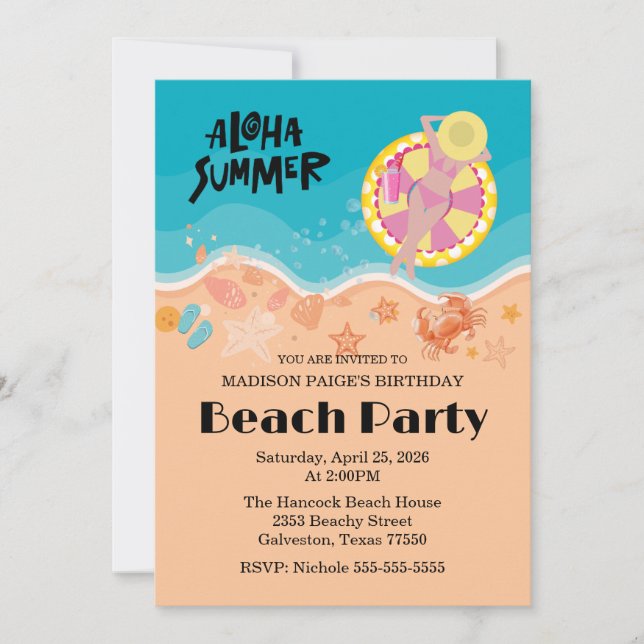Aloha Beach Birthday Party Invitation (Front)