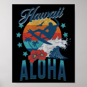 Aloha Beach Hawaii Surfing Vintage Hawaiian Retro Poster