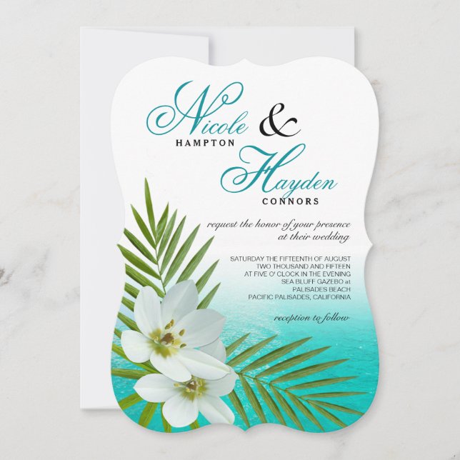Aloha Beach Tropical Flowers Wedding Invitation (Front)