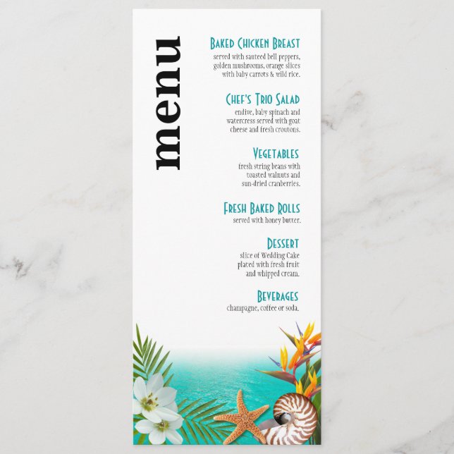 Aloha Beach Wedding Menu Plumeria Frangipani (Front)