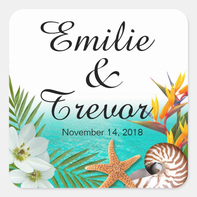 Aloha Beach Wedding Plumeria Frangipani Square Sticker (Front)