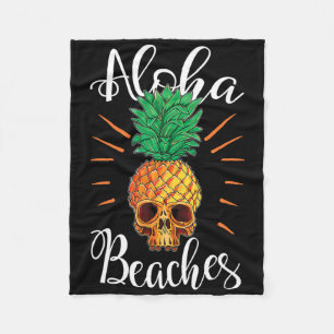 Aloha Beaches Hawaii Pineapple Skull Vacation Shir Fleece Blanket