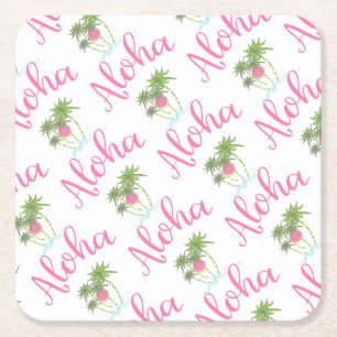 Aloha-Beaches Hawaiian Style Summer Fun Square Paper Coaster