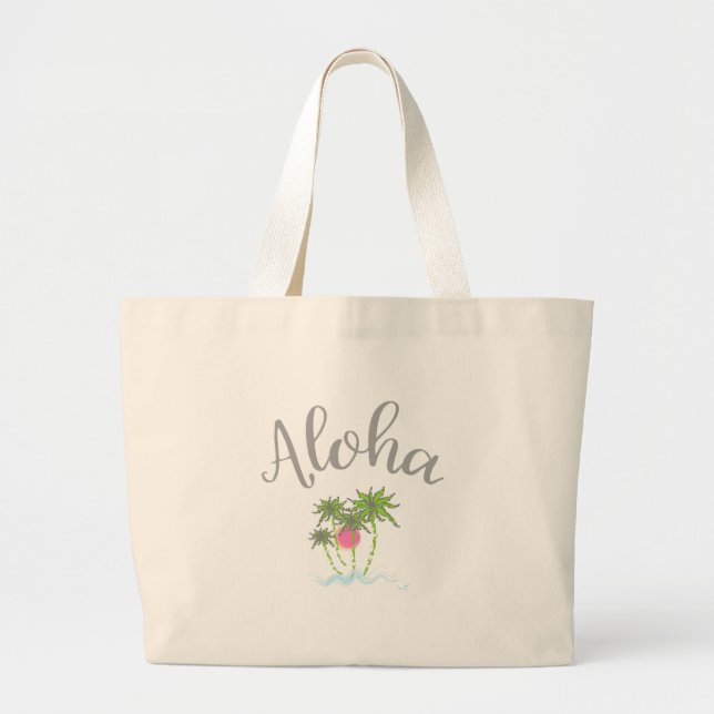 Aloha Beaches Hawaiian Style Summer Large Tote Bag (Front)