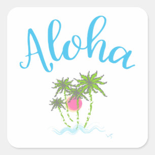 Aloha Beaches Hawaiian Style Summer Square Sticker