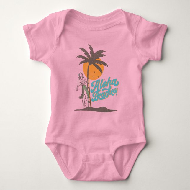 Aloha Beaches Hula Girl Hawaii Hawaiian Retro  Baby Bodysuit (Front)