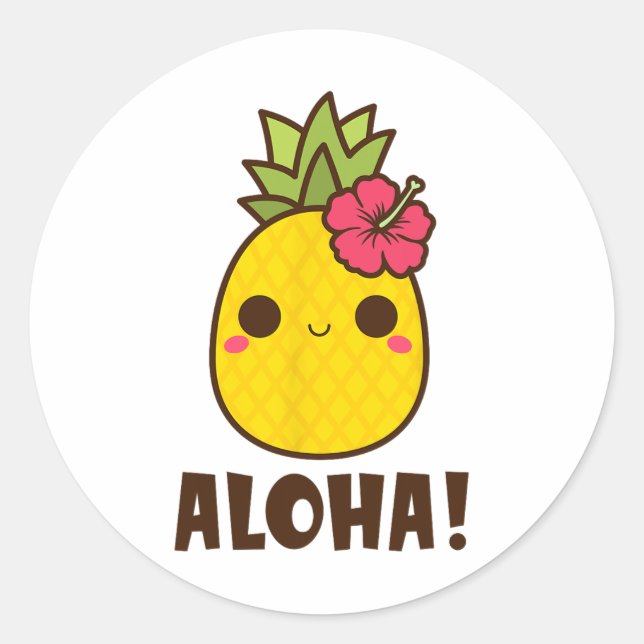 Aloha Beaches Kawaii Cute Pineapple Hawaii Hawaiia Classic Round Sticker (Front)