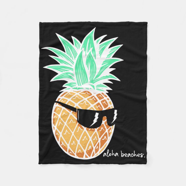 Aloha Beaches Pineapple Summer Beach Tropical Vaca Fleece Blanket (Front)