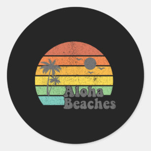 Aloha Beaches Retro Beach Vacation Summer Quote Wo Classic Round Sticker