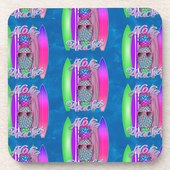 Aloha Beaches Summer Surfing Pineapple Coaster (Front)