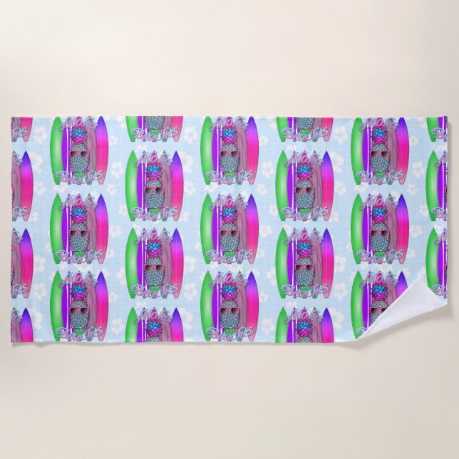 Aloha Beaches Tropical Surf Pineapple Beach Towel (Front)