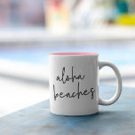 Aloha Beaches Two-Tone Coffee Mug<br><div class="desc">Summer chic mug features the "aloha beaches" in breezy handwritten lettering. We love it on the two-tone style with a pink interior for a pop of chic summer colour!</div>