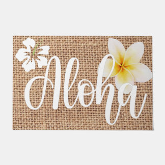 Aloha beautiful floral on burlap Hawaii summer     Doormat
