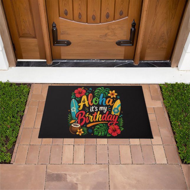 Aloha Birthday Hibiscus Hawaii Doormat (Outdoor)