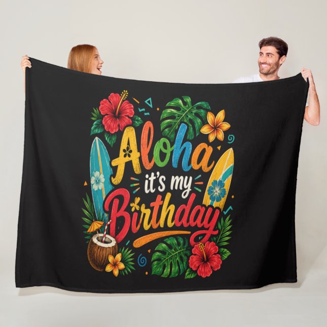 Aloha Birthday Hibiscus Hawaii Fleece Blanket (In Situ)