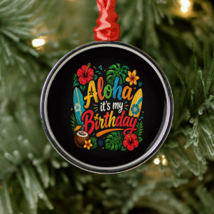 Aloha Birthday Hibiscus Hawaii Metal Tree Decoration