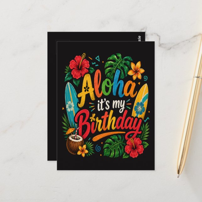 Aloha Birthday Hibiscus Hawaii Postcard (Front/Back In Situ)