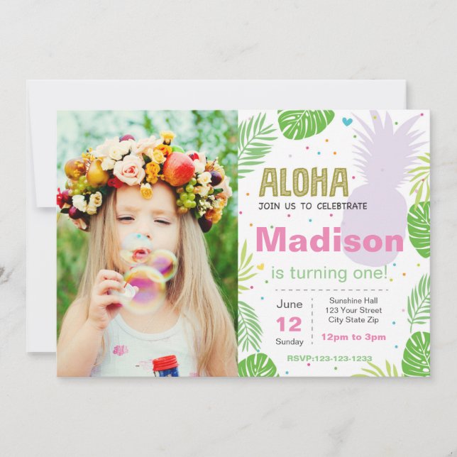 Aloha Birthday Invite with photo (Front)