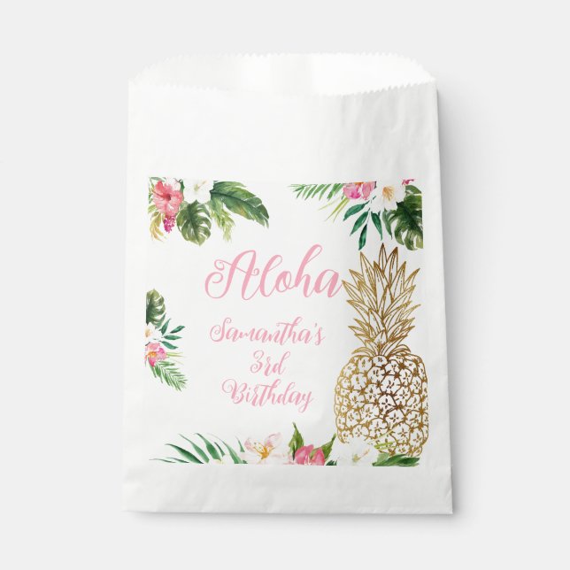 Aloha Birthday Luau Hawaiian Gold Pineapple Favour Bags (Front)