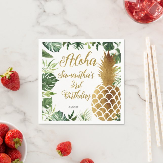 Aloha Birthday Luau Hawaiian Gold Pineapple Napkin (Insitu)