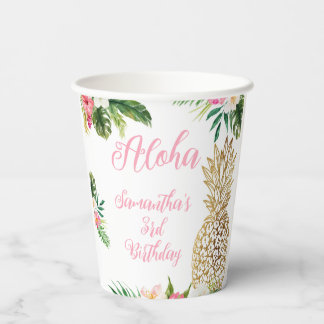 Aloha Birthday Luau Hawaiian Gold Pineapple Paper Cups