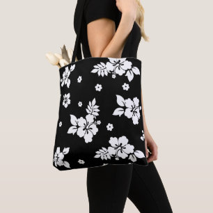 Aloha Black Classic Hawaiian Pattern Tote Bag