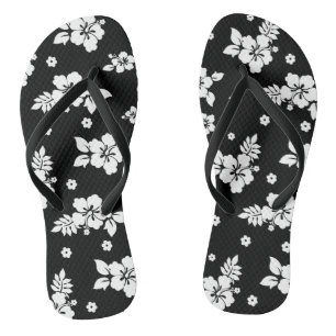 Aloha Black Classic Hawaiian Seamless Pattern  Jandals