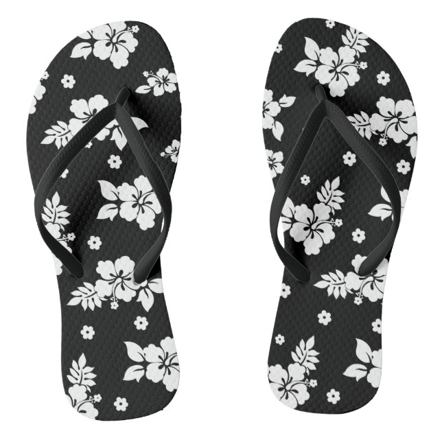 Aloha Black Classic Hawaiian Seamless Pattern  Jandals (Footbed)