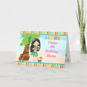 Aloha Black Hair Girl Birthday Card