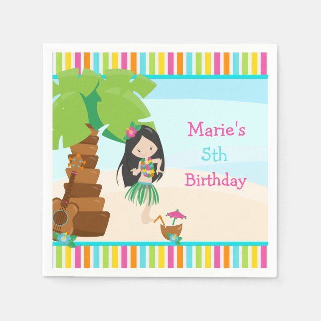 Aloha Black Hair Girl Party Napkin (Front)