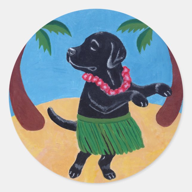 Aloha Black Labrador Classic Round Sticker (Front)