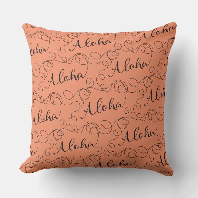ALOHA black seamless pattern with LINES Cushion (Front)