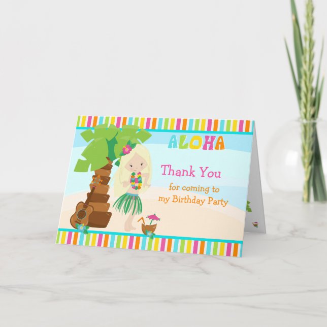 Aloha Blonde Hair Girl Thank You Card (Front)