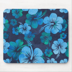 Aloha Blue Hawaiian Hibiscus Floral Print Mouse Pad