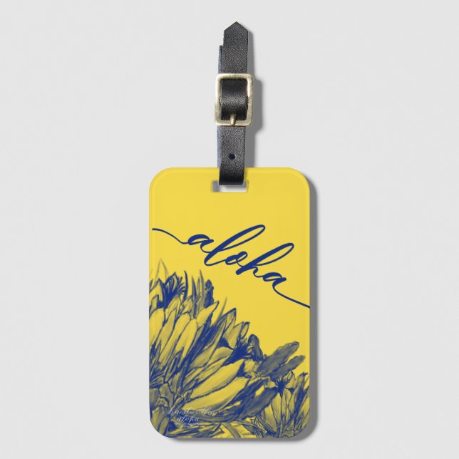 Aloha Blue Yellow Cereus Bag Tag (Front Vertical)