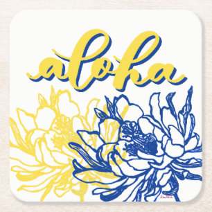 Aloha Blue Yellow Cereus Flowers Coasters