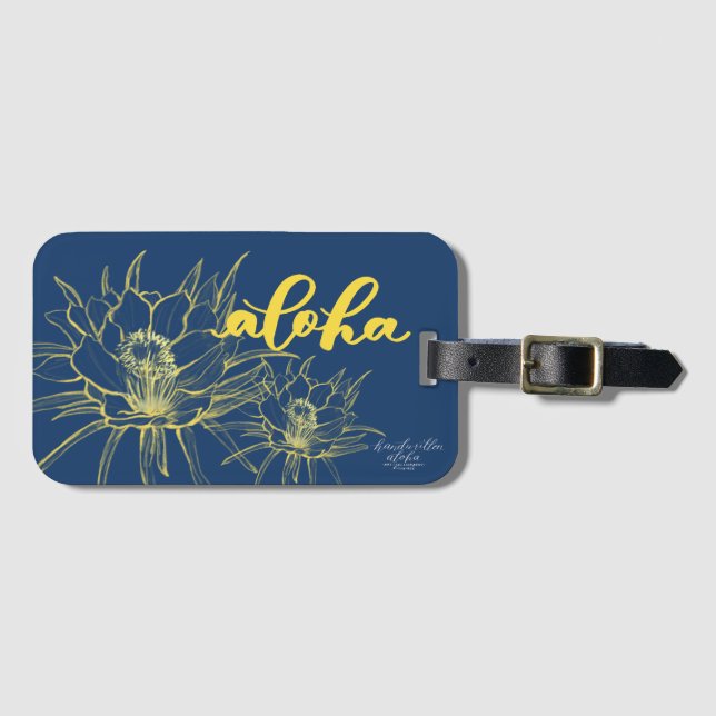 Aloha Blue Yellow Cereus Luggage Tags (Front Horizontal)