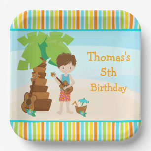 Aloha Brown Hair Boy Party Paper Plate