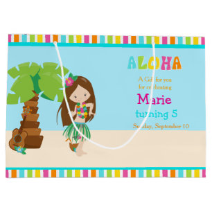 Aloha Brown Hair Girl Thank You Large Gift Bag